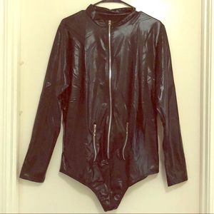 Faux leather bodysuit